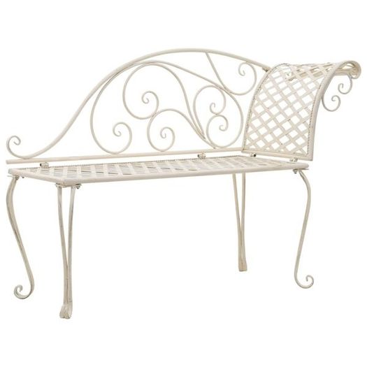 Garden Chaise Lounge | Antique White | Metal | Decorative Inlays