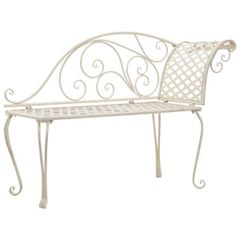 Garden Chaise Lounge | Antique White | Metal | Decorative Inlays