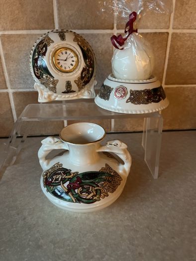 Cre 3 piece set Galway Clock Vase & Candle stand
