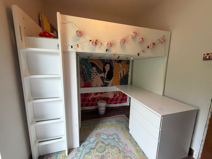 IKEA High Sleeper Bed with Desk, Wardrobe & Storage
