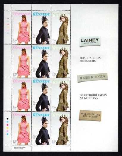 2010 Ireland Irish Fashion Designers Commemorative Stamps Sheetlet Plate 1B1B1B1B1B1B1B Mint Never Hinged (MNH)