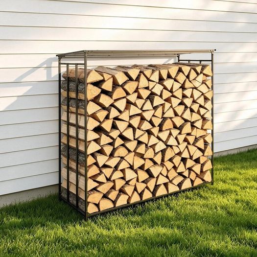 6FT Heavy Duty Firewood Rack 3/8 Cord Outdoor Log Holder, 730kg Capacity, Black Carbon Steel Wood Storage Stand