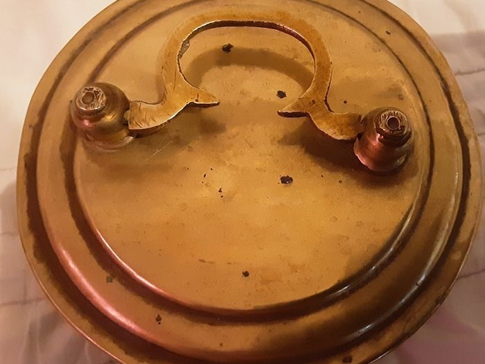 round vintage brass tobacco tin ( possibly bread )