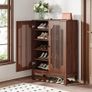 Walnut Shoe Cabinet with Slat Doors 5-Tier Shoe Cabinet with Adjustable Shelves 20 Pairs Image 3