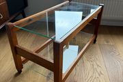 Mid-century glass and teak coffee table