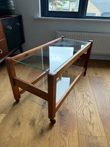 Mid-century glass and teak coffee table