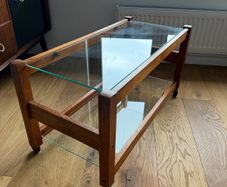 Mid-century glass and teak coffee table