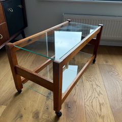 Mid-century glass and teak coffee table