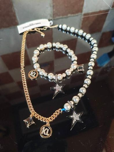 Karl Lagerfeld asymmetrical necklace and bracelet set