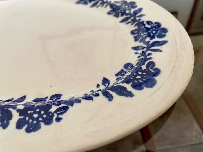 Vernacular Blue and White Spongeware  Floral Platter Unmarked 30 cm