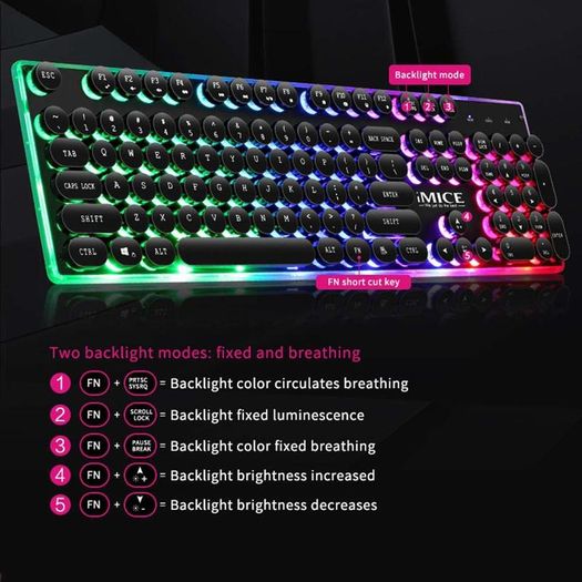 New iMICE AK-700 Retro Punk Backlight Wired USB Gaming Keyboard Black