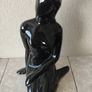 Vintage statue of a seated woman, nude figure, ceramic, glossy black. Image 2