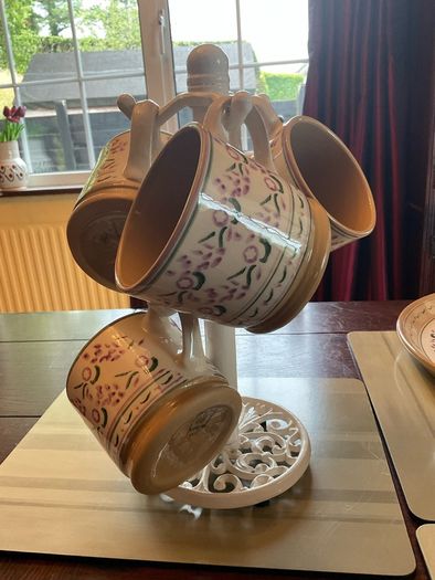 Nicholas Mosse new large lavender mugs land a new cream cast iron mug holder