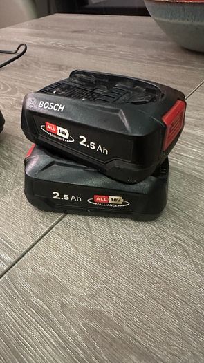 2 Bosch 18V 2.5 Ah Batteries with Charger.