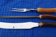 Vintage Newbridge Cutlery Co Horn Carving Set Shur Edge Knife Fork Steel Rochester