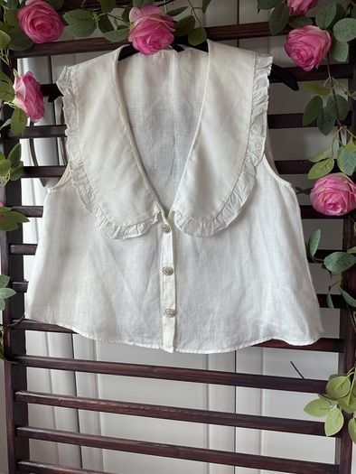 top Zara size large statement collar top 100% linen