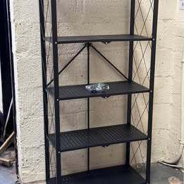 Black Metal Shelf  5 Tier  Pop Up  With Wheels  Brand New
