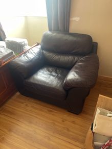 Dark Brown Real Leather Armchair / Comfy Lounge Chair