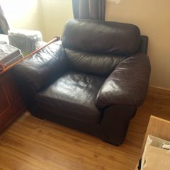 Dark Brown Real Leather Armchair / Comfy Lounge Chair