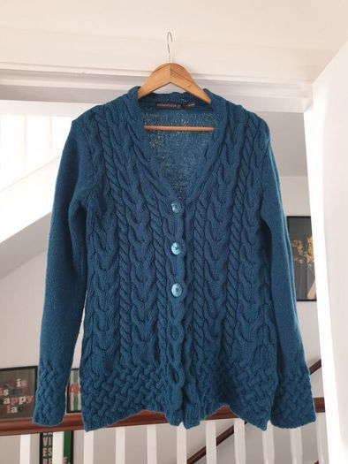 IrelandsEye teal wool cable knit cardigan size xl