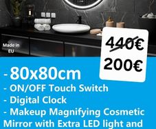 LED Bathroom Mirror Makeup Cosmetic Vanity Digital Clock Touch Switch Bright Light Made in EU Premium Product