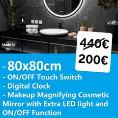 LED Bathroom Mirror Makeup Cosmetic Vanity Digital Clock Touch Switch Bright Light Made in EU Premium Product
