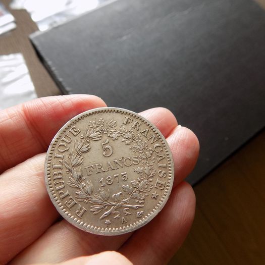 France 1873 A. Silver 5 francs."Hercules"Type.90%silver.
