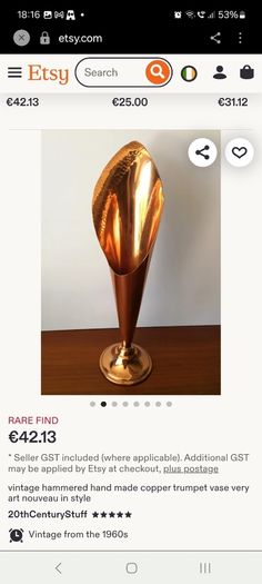 A Fabulous Pair of Rare Antique/Vintage Brass Arts & Crafts Style "Calla Lily" or "Trumpet" Vases with Hand-Beaten Repousse Finish  - Priced as a Pair, But Can be Sold Separately