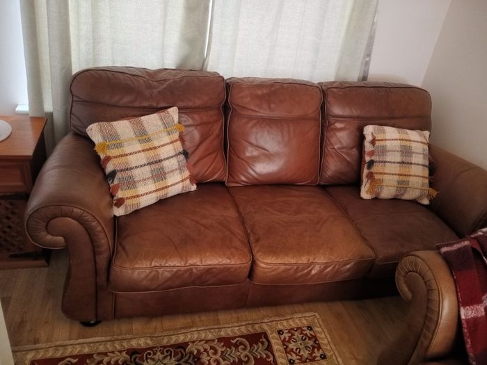 3 seater brown leather sofa
