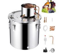 13.2 Gal / 50 L Stainless Steel Water Alcohol Distiller with Copper Coil, Home Brewing Refining Fermentation Kit with Thermometer & Pump
