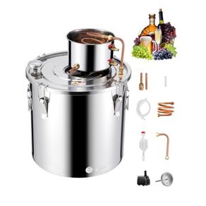 13.2 Gal / 50 L Stainless Steel Water Alcohol Distiller with Copper Coil, Home Brewing Refining Fermentation Kit with Thermometer & Pump