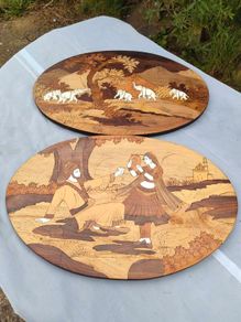 2 X Vintage Indian Rosewood Marquetry panels