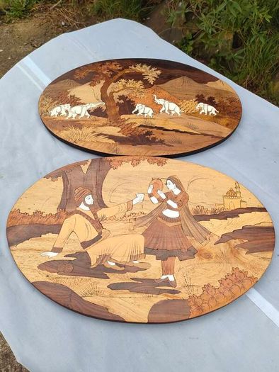 2 X Vintage Indian Rosewood Marquetry panels