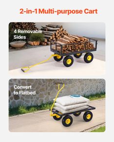 Steel Garden Cart 900lb Capacity Heavy Duty Yard Wagon Cart 10in Tires