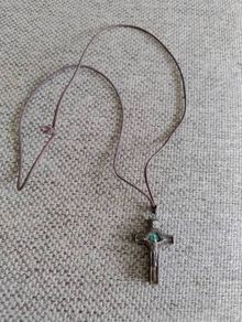 Old vintage olive wood rosary crucifix Saint Benedict on a cord in good condition with signs of age FREE STANDARD POSTAGE INCLUDED