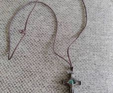 Old vintage olive wood rosary crucifix Saint Benedict on a cord in good condition with signs of age FREE STANDARD POSTAGE INCLUDED