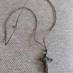 Old vintage olive wood rosary crucifix Saint Benedict on a cord in good condition with signs of age FREE STANDARD POSTAGE INCLUDED