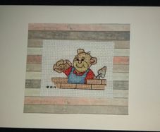 Handmade X-stitch Greeting Card:- Bricky Bear