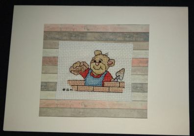 Handmade X-stitch Greeting Card:- Bricky Bear