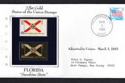 1988 USA Florida "Sunshine State" 22kt Gold Replica of the 1976 United States Flag Stamps showing 25c US flag definitive tied Dover,  Tallahassee (state capital) illustrated cover