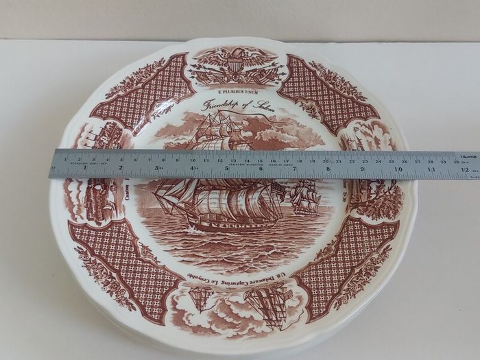 Fabulous Vintage 35 Piece Brown and White Fair Winds, Historical Scenes of Chinese Export to America Dinner Service by Alfred Meakin, Staffordshire