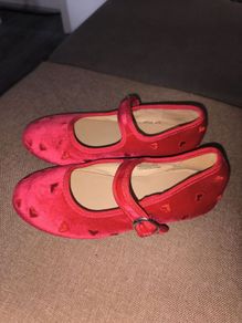 Girls Red Velvet Mary Jane Shoes with Hearts