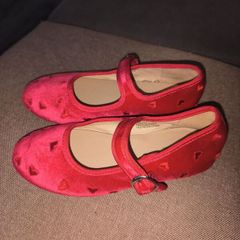 Girls Red Velvet Mary Jane Shoes with Hearts
