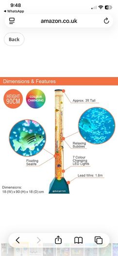 Global Gizmos Fish Sea Creature Bubble Sensory Lamp 90cmTall