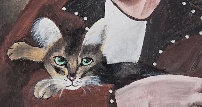 Original David Bowie portrait painting with cat