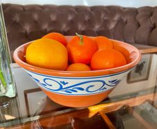 Hand Painted Large Terra Cotta Blue and White Bowl for Salad Pasta Fruits