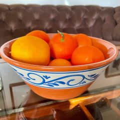 Hand Painted Large Terra Cotta Blue and White Bowl for Salad Pasta Fruits