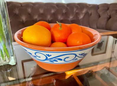 Hand Painted Large Terra Cotta Blue and White Bowl for Salad Pasta Fruits