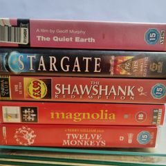 5 x VHS tapes (The Quiet Earth, Stargate, The Shawshank Redemption, Magnolia, Twelve Monkeys)