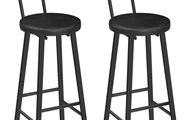 Bar Stools Set of 2, PU Upholstered Bar Chairs with Backrest and Footrest, Counter Height Stools, Ergonomic Design, for Dining Room, Kitchen, Cafe, Rustic Brown and Black